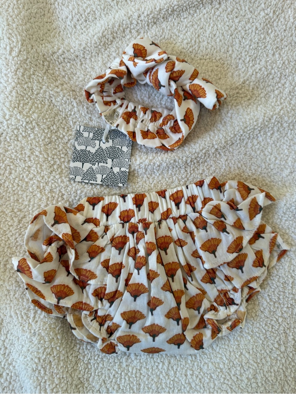 Kate Quinn Floral Ruffle Bloomers and headband Set Orange Poppy new! 0-3 month